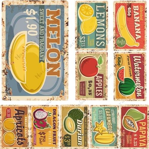 Fresh Fruit Metal Tin Sign Rusty Organic Metal Signs Retro Poster Man Cave Home Wall Decor Signs Farm Decorative Metal Plate
