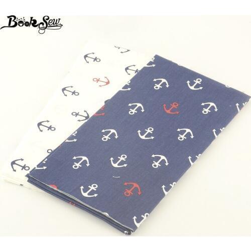 Booksew Fabric 100% Cotton Twill Home Textile 2 Pcs/lot 50cmx100cm Printed White And Dark Blue Anchors Style Patchwork Cloth