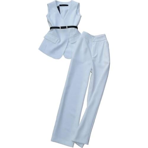 Spring new fashion suit female elegant ladies suit vest jacket high waist straight wide leg pants trousers Loose Two-piece suit