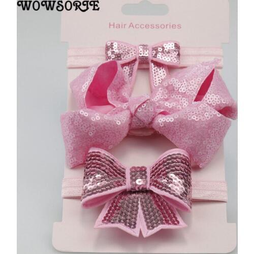 Wowsorie New Hot Style Bow Sequins Combination Headband Children Accessories Three Pieces Headdress Set Card Pribor Za Kosu