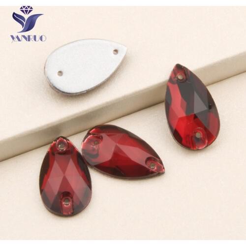YANRUO 3230 All Sizes Lt.Siam Beauty Teardrop Flatback Sew On Strass Sewing Loose Glass Crystal Applique For Dresses