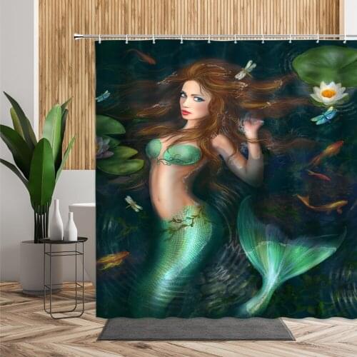 Shower Curtain Mermaid Princess Fairy Tale Background Bathroom Decoration Waterproof Bath Curtains 3D Printing Bathtub Decor