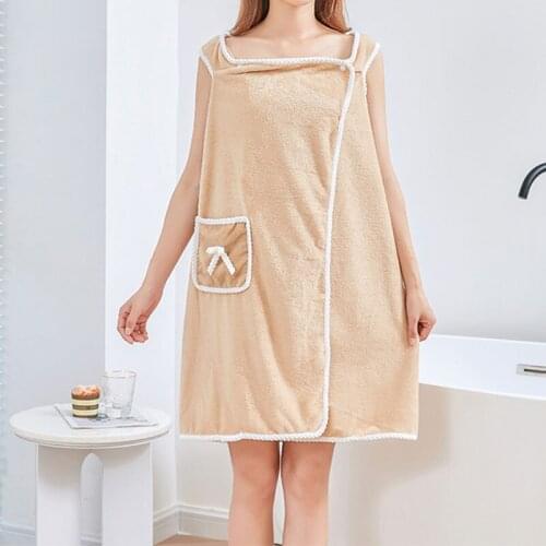 Woman Wearable Bathrobe Female Soft Bath Towel For Adults Sauna Towels Bathroom Absorbent Coral Fleece Bath Dress With Pocket