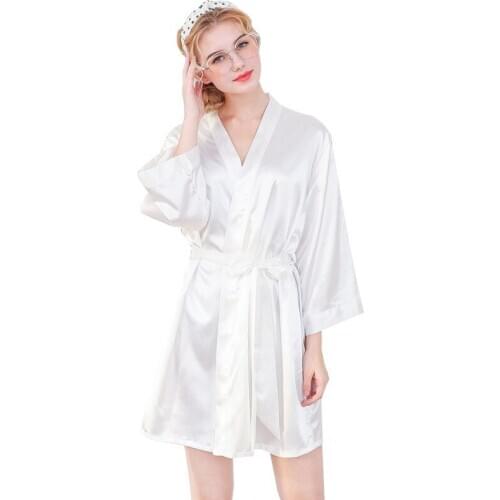 Womens Ice Silk Robe Nightgown Solid Color Womens Robes Short-Silk Morning Gowns Sexy Robe Extra Large Bathrobe