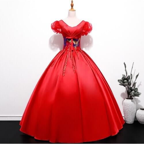 Elegant Party Prom Dress Fashion V-neck Quinceanera Dresses Vintage Sequin Embroidery Floor Length Red Ball Gown Vestidos