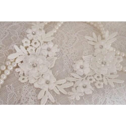 10 pcs Off White Lace Applique With 3D Flower, Light Blue 3D Floral Lace Applique, Hair Flowers Accessories