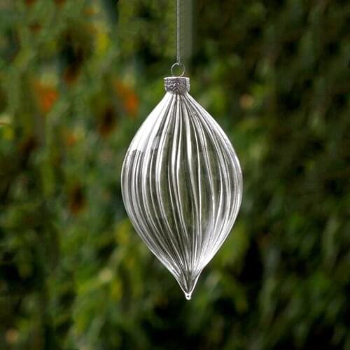 100pcs/pack 7*13cm Cone Shaped Striped Glass Pendant Christmas Tree Hanging Decorative Handmade Friend Gift