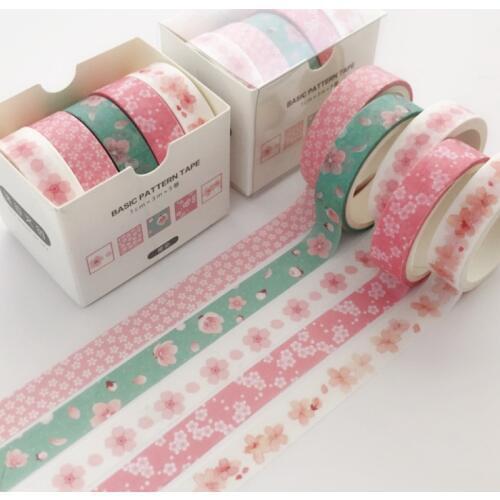 5Pcs/box Japanese Washi Tape Set DIY Decoration Scrapbooking Planner Paper Wide Adhesive Masking Tape Label Sticker Stationery