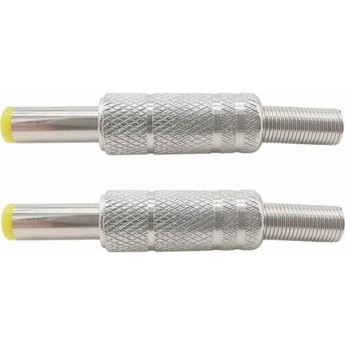 5Pcs/Lot Metal DC Power Male Plug Jack 5.5x2.1mm/5.5mmx 2.5mm Silver DC Power Male Plug With Spring Yellow Head Solder Connector