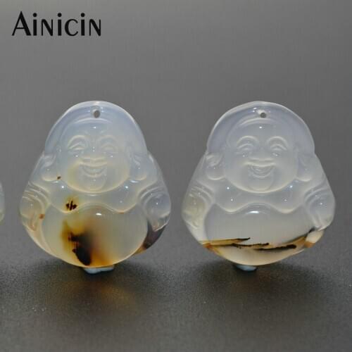 Natural Gem Stone Czrved Laughing Buddha Pendants 25x27mm Original Veins Lucky Guardian Unisex Jewelry DIY Jewelry Making 5pcs