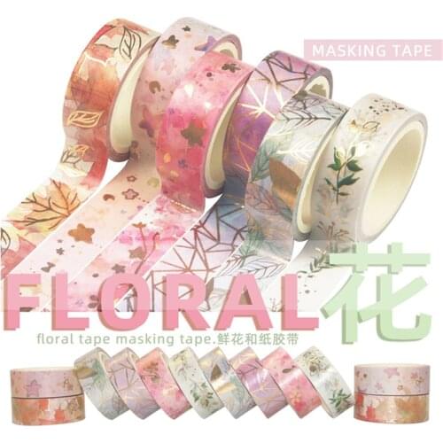 6 pcs/box Flower Plant Masking Tape Gold Foil Washi Tape Decorative Adhesive Tape Sticker Scrapbooking Diary Planner Stationery