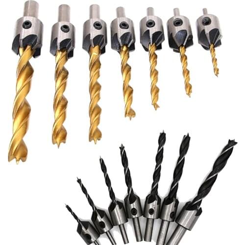 7pcs 3mm-10mm useful HSS 5 Flute Countersink Drill Bit Set Drill Press Set Chamfer Reamer Woodworking Power Tools