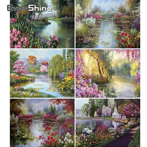Evershine Diamond Embroidery River Cross Stitch Kit Diamond Painting Landscape Beaded Full Square Drill Diamond Mosaic Gift Art