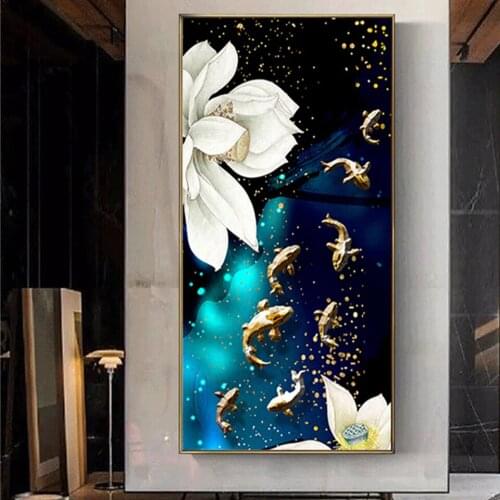 5d diy diamond painting Full square White lotus Koi Fish diamond embroidery full round mosaic Daimant Painting China Art EE1700