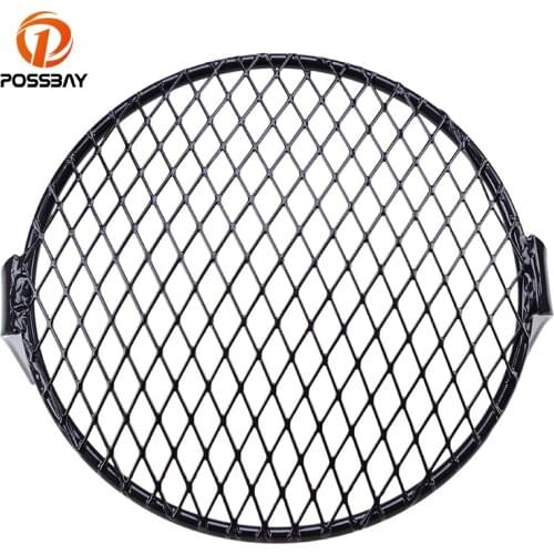 POSSBAY 6.4" Retro Motorcycle Headlights Black Fence Modified Grille Guard Headlight Grille Black For Suzuki Harley Cafe Racer