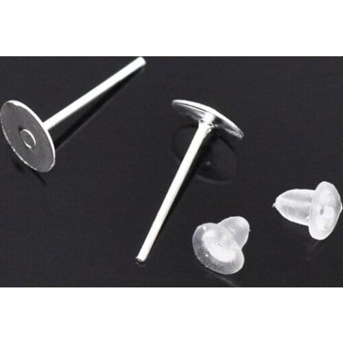 Free Shipping 800pcs ( 400 pairs ) Silver Plated Earring Post W /Stoppers 12x6mm Jewelry Findings J0753