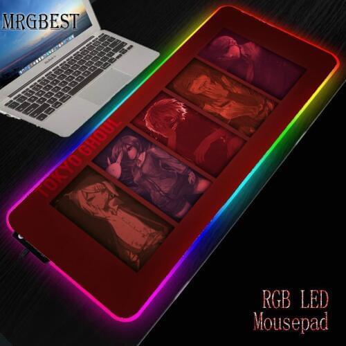 MRGBEST Tokyo Ghoul RGB Large Game Mouse Pad Player Led Computer Anime Pads LED USB Backlit Keyboard Mat Locking Edge for Csgo L