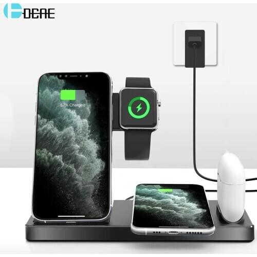 DCAE 4 in 1 Fast 15W Wireless Charger Station Dock Charging Stand Pad For iPhone 12 11 XS XR X 8 Apple Watch 6 5 4 3 AirPods Pro