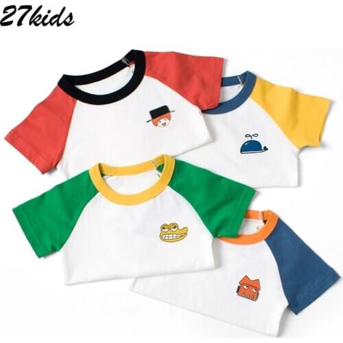27kids Cars Pattern Children Tops Tees Shirts Summer Kids Clothes for Boys Short Sleeve Clothing Cotton Baby Toddler Garments