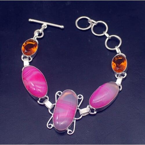 Hermosa New HoneyTopaz BotswanaAgate Charms Bracelets For Women 7.75 inch HD161