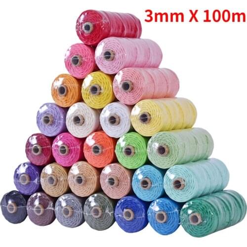 3mm X 100M Cotton Cord Colorful Rope Thread Twisted Macrame String DIY Home Decor Craft Wedding Textile Wrapping Art Red Rope