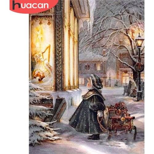 HUACAN DIY Diamond Painting Girl Picture Of Rhinestone Figure Full Square Diamond Embroidery Winter street Decoration For Home