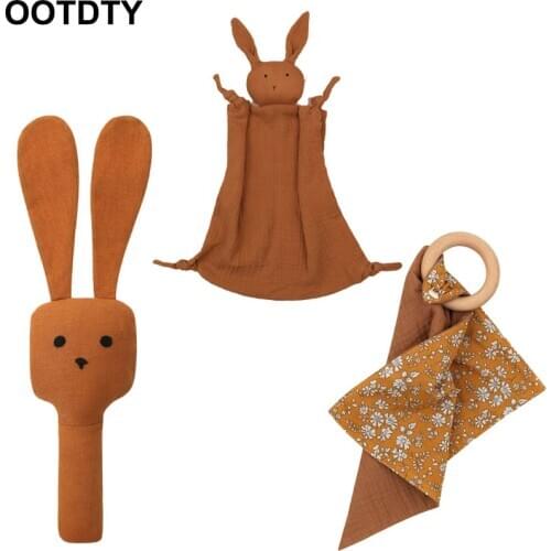 2Pcs Baby Hand Bells Rattles Soft Plush Shaking Toys Newborn Gift Infant Early Educational Toy Cute Rabbit Towel Gift