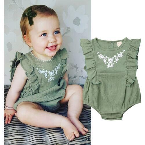 Newborn Toddler Baby Girl Ruffle Solid Ruffles Romper Sunsuit Jumpsuit Outfits Summer Sleeveless Cute Baby Girl Clothes Rompers