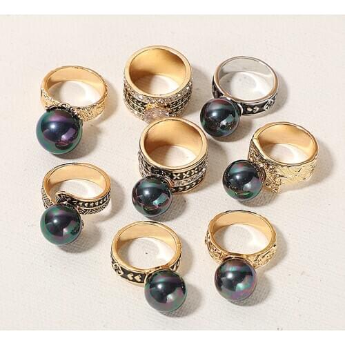KOMi Hawaii Polynesian Style Finger Rings for Women Men Grey Pearl Dripping Oil Ring Couple Jewelry US SIZE 6-12 K6465