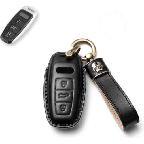 Leather Car Key Case Cover for Audi A3 A4 B9 A6 C8 A7 S7 4K A8 D5 S8 Q7 Q8 SQ8 E-tron 2018 2019 2020 2021 Accessories Keychain