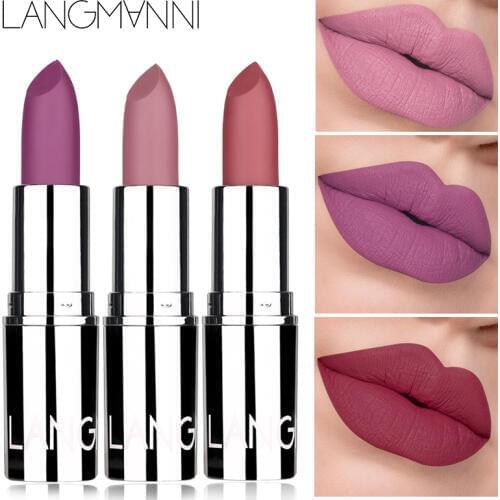 Langmanni 8 Colors Waterproof Velvet Matte Lip Stick Nude Long Lasting Makeup Non-stick cup Fashion Lipstick Makeup Gift