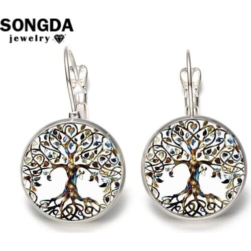 SONGDA Hot Classic Tree of Life Earrings for Women Temperament Tibetan Silver Bronze Plated Metal Hook Earrings Fashion Jewelry