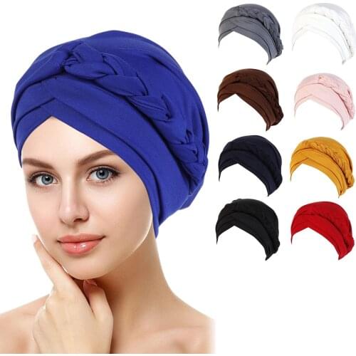 Fashion African Women Turban Cap Beaded Headscarf Beanie Twisted Braid Wrap Muslim Hat Faux Pearl Headwrap Motocycle Accessories