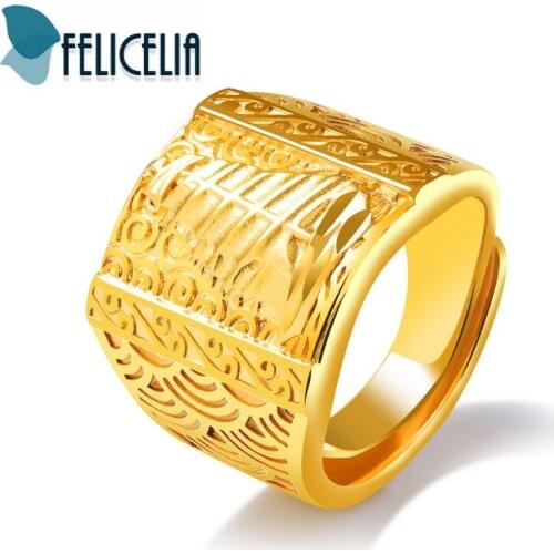 Felicelia Personalized Men Signet Ring Size Adjustable Gold Color Ring For Men Punk Rock Hip-hop Jewelry Gift Big Width