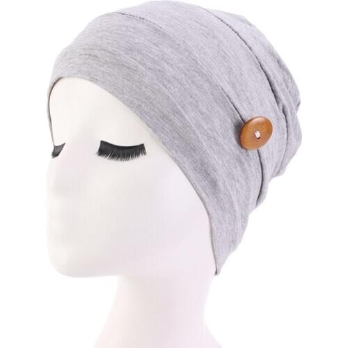 Soft Cotton Hair Caps Hat with Button Wearing Mask Ear Protection Turban Women Sleep Cap Lady Headwear Hair Jewelry Accessories