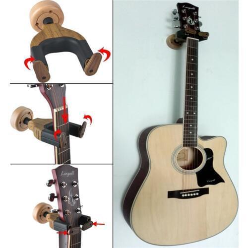 Wall Mounted Guitar Hanger Hook Acoustic Guitar Holder Keeper Auto Lock Guitar Shape Solid Wood Base For Electric Guitar Bass
