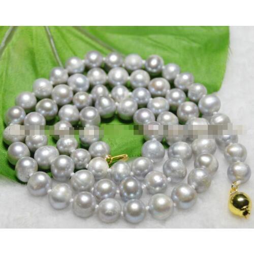 Natural 8-9mm Silver gray Freshwater Cultured Pearl Necklaces Long 18 Inches 36" AA
