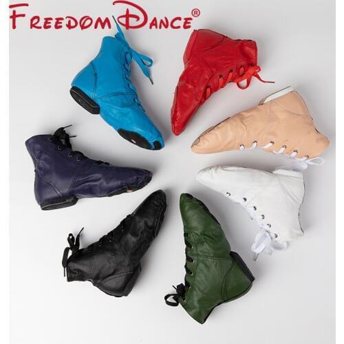 2021 New Genuine Leather Sport Sneakers Dance Ankle Boots for Women 7Colors Soft Jazz Dance Shoes Ballet Gym Fitness Shoes White