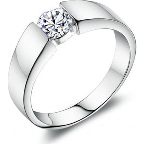 Genuine Silver 925 Mens Wedding Band Rings 100% Pure Sterling Silver Set 0.5Ct Fire Clear Stone Simple Style Mens Jewelry Gifts