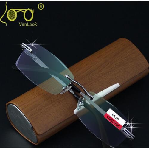 Rhinestone Rimless Reading Glasses with Case For Men Oculos de Leitura Antireflective +1.00 +1.50 +2.00 +2.50 +3.00 +3.50 +4.00