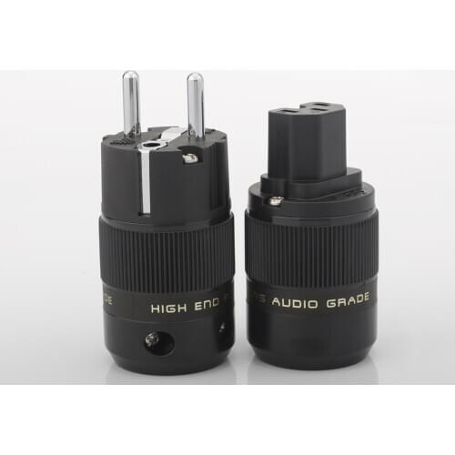 One Pair Rhodium Plated EUR Schuko EU Power Plug & IEC Connector plug HIFI