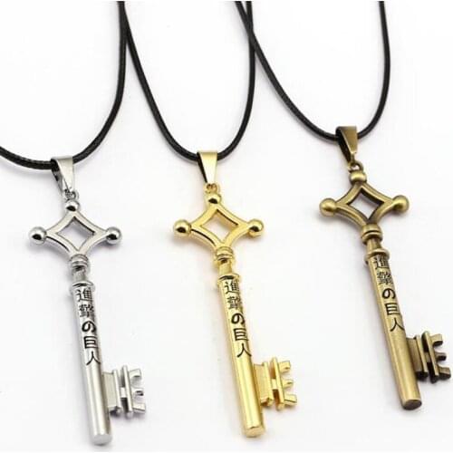 1 Pcs Cute Anime Attack on Titan Eren Jaegers Key Shape Necklaces Pendants Shingeki No Kyojin Necklace Cosplay Figure Toys Gift