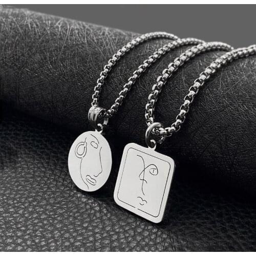 Fashion hip-hop square circle retro text round brand necklace men and women titanium steel pendant hot sale