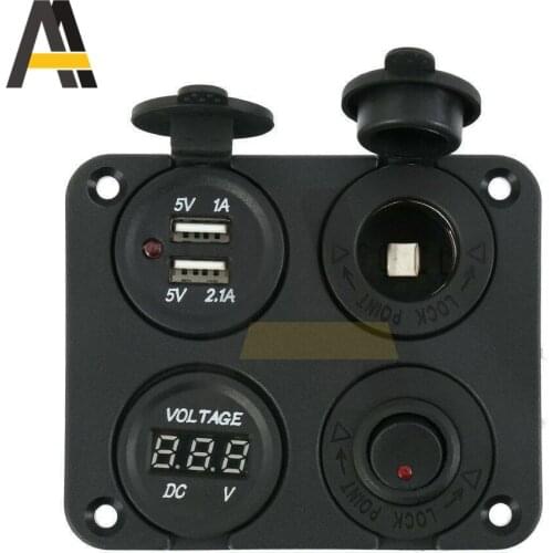 Car Charger Switch Panel With Voltmeter Dual USB 24V 3.1A 4 in 1 Panel Cigarette Lighter Socket ON/Off Socket Rocker Switch