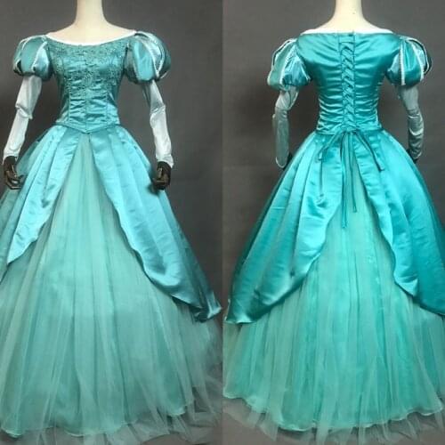 Cartoon Mermaid Princess Ariel Dress Fancy Halloween Carnival Cosplay Costume Adult Women Elegant Party Gown