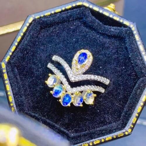 Luxurious crown water drop S925 silver natural blue moonstone gem ring natural gemstone ring woman girl weddings gift jewelry