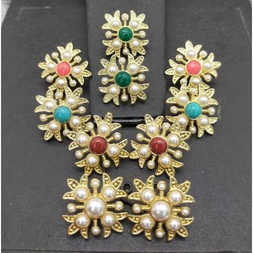 Baroque Western antique inlaid with pearl Gemstone Cross 925 silver pin Earrings