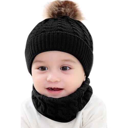 Baby Hat Winter New Fashion 2Pcs Toddler Baby Girls Boys Solid Hat Winter Warm Knitted Beanie Cap+Scarf Keep Warm Set Kids Cap