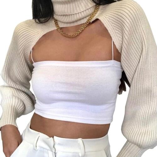 Women Hot Sweater Solid Turtleneck Long Puff Sleeve Knitwear Pullover for Women Fashion Sweaters