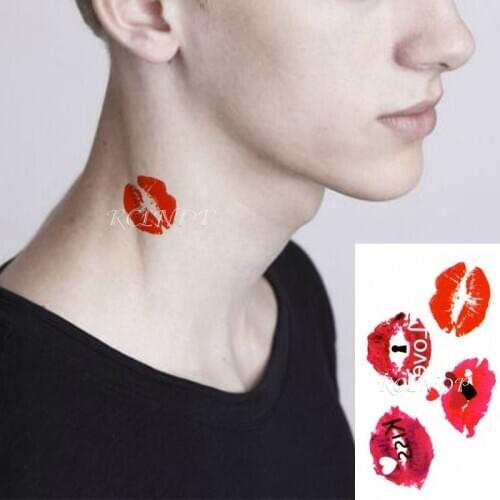 Waterproof Temporary Tattoo Sticker Red Mouth Kiss Words Heart Pattern Body Art Fake Tatto Flash Tatoofor Girl Men Women